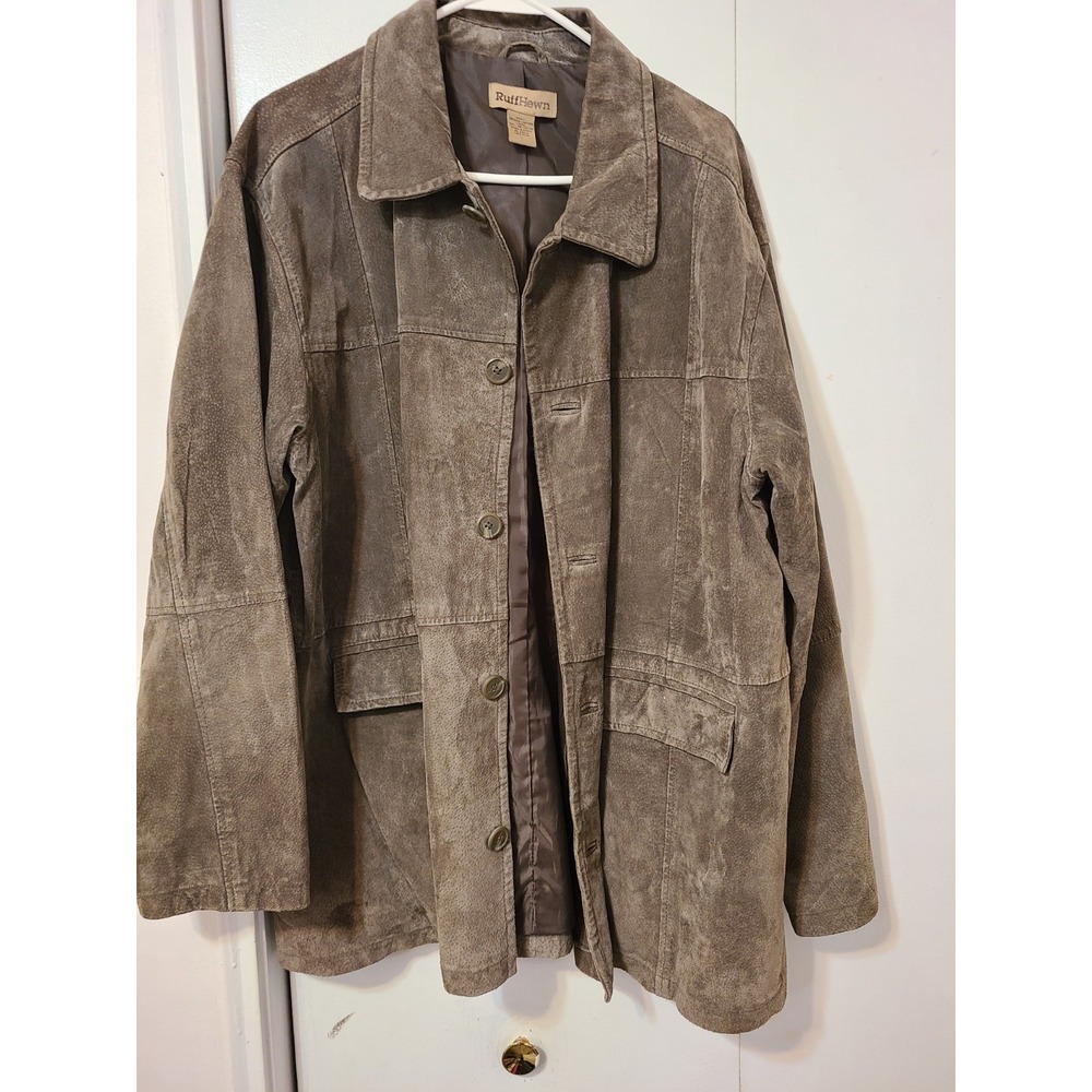 Ruff Hewn Women's Sage Green Suede Leather Long Sleeve Collared Jacket Size L